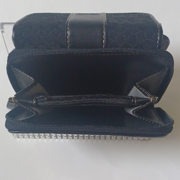 Coach Black and Silver Compact Wallet with Flap Closure - Picture 2 of 12
